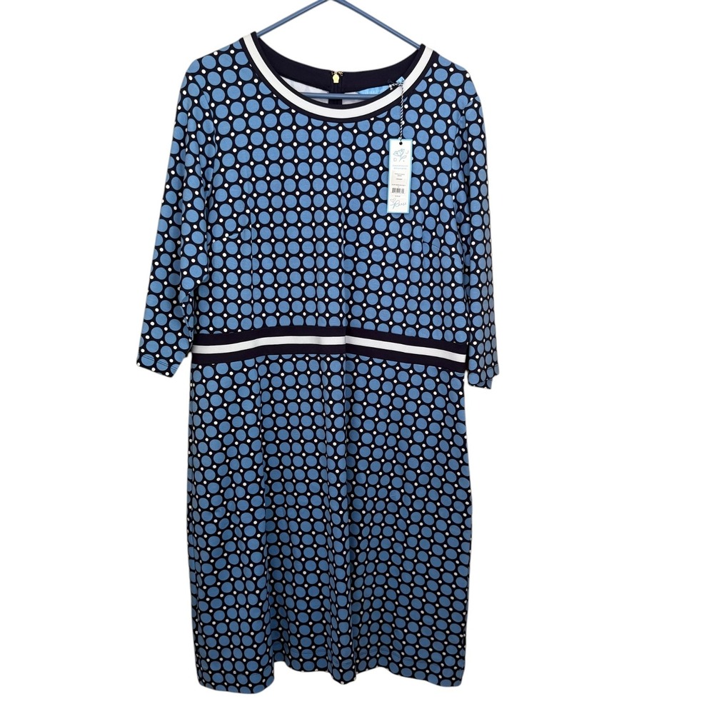 Draper James Ponte Dress 1X‎ NWT Blue Polka Dot Fit Flare Mod Preppy Twee Quirky